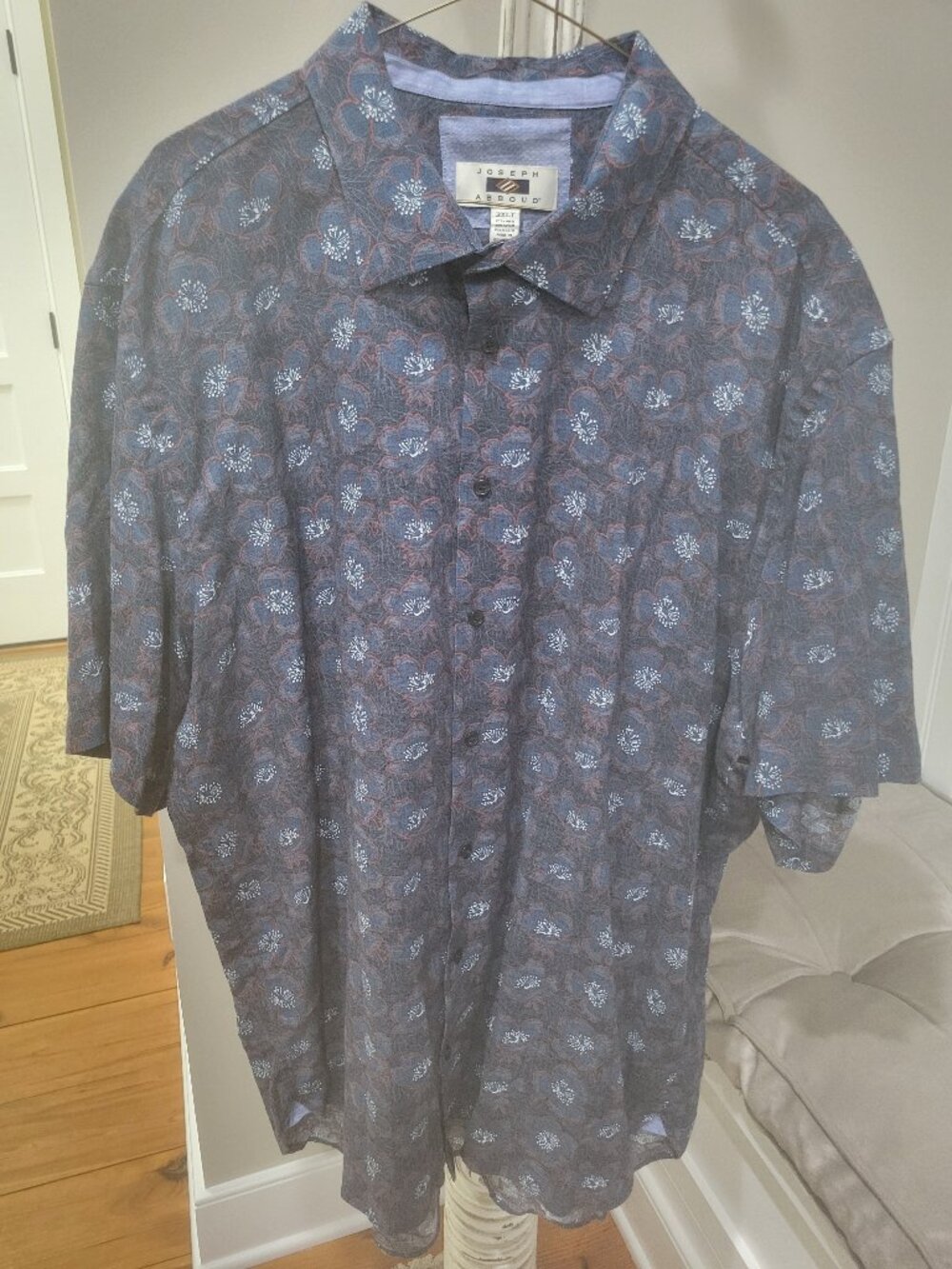 Men’s Joseph Abboud Shirt 3XLT Short Sleeve Button Up Linen Polyester Hawaiian